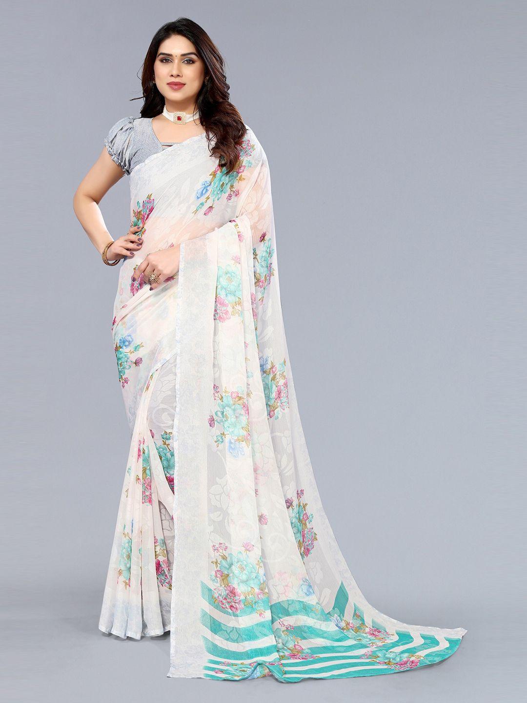 winza designer floral poly chiffon dharmavaram saree with blouse piece