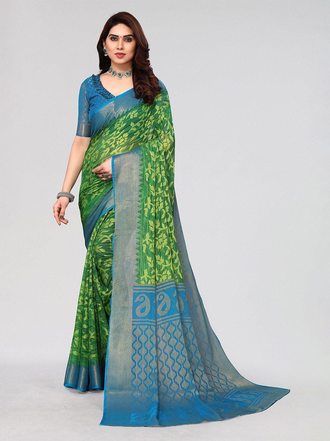 winza designer floral poly chiffon venkatgiri saree with blouse piece