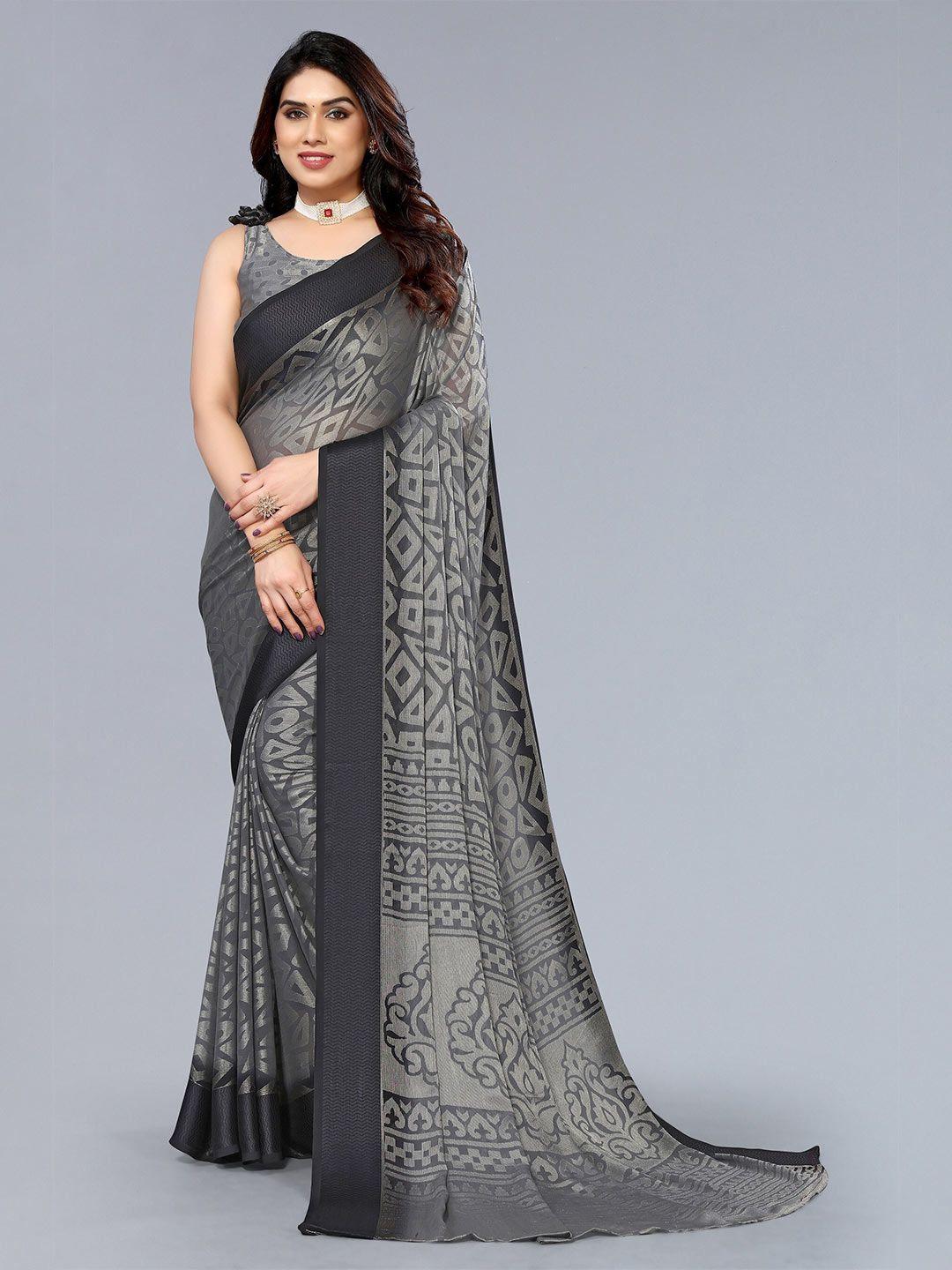 winza designer grey & black poly chiffon banarasi saree