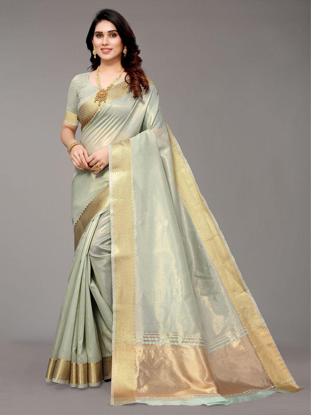 winza designer olive green & gold-toned woven design zari silk blend banarasi saree
