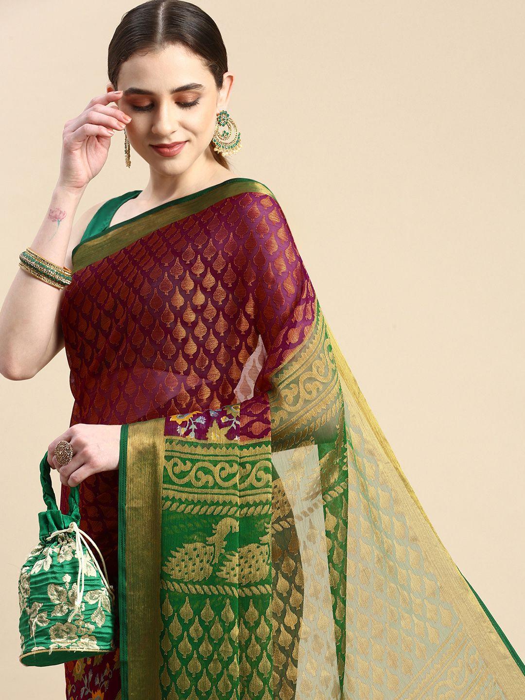 winza designer woven design zari pure chiffon banarasi saree