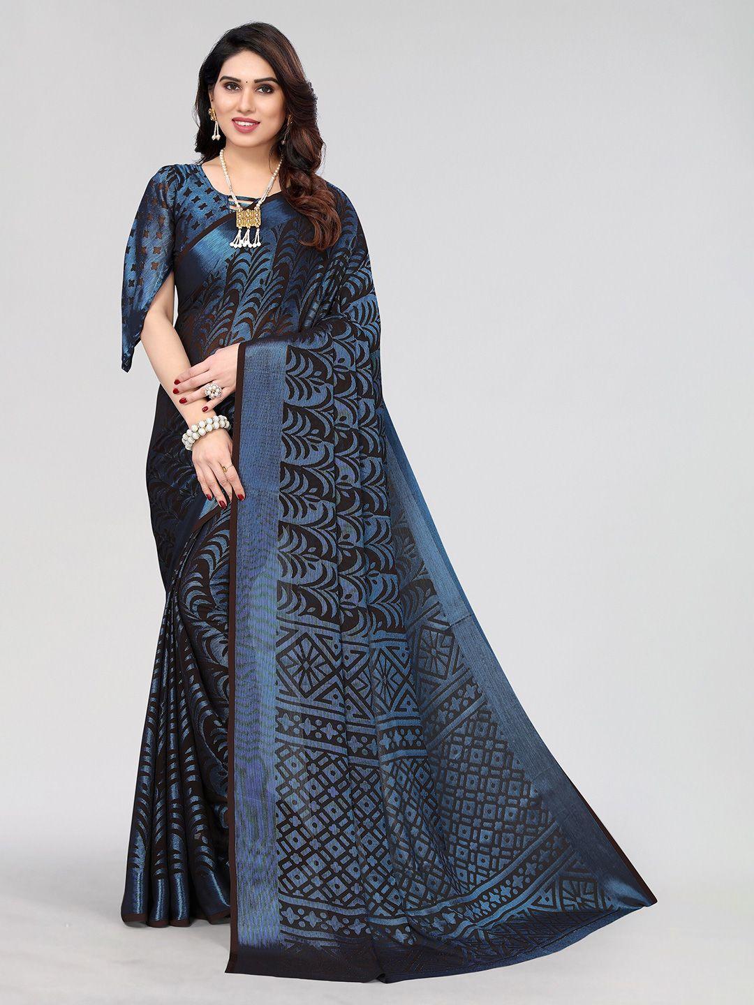 winza designer black & charcoal poly chiffon designer venkatgiri saree