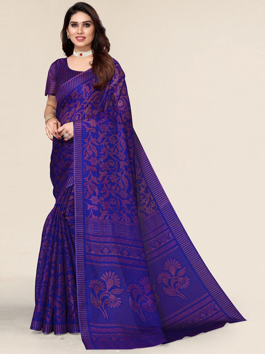 winza designer blue & gold-toned floral zari kota saree