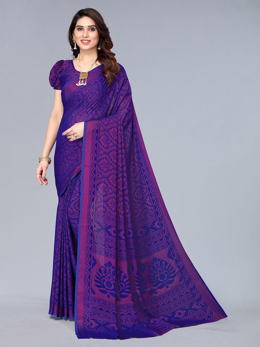 winza designer blue & pink floral pure chiffon saree