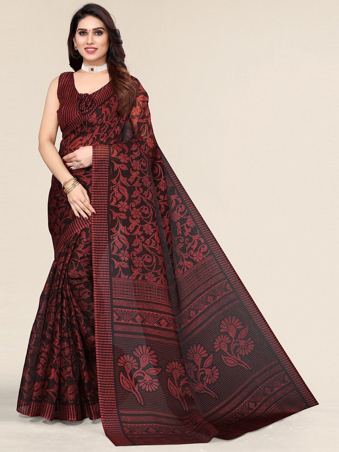 winza designer brown & red floral printed kota saree