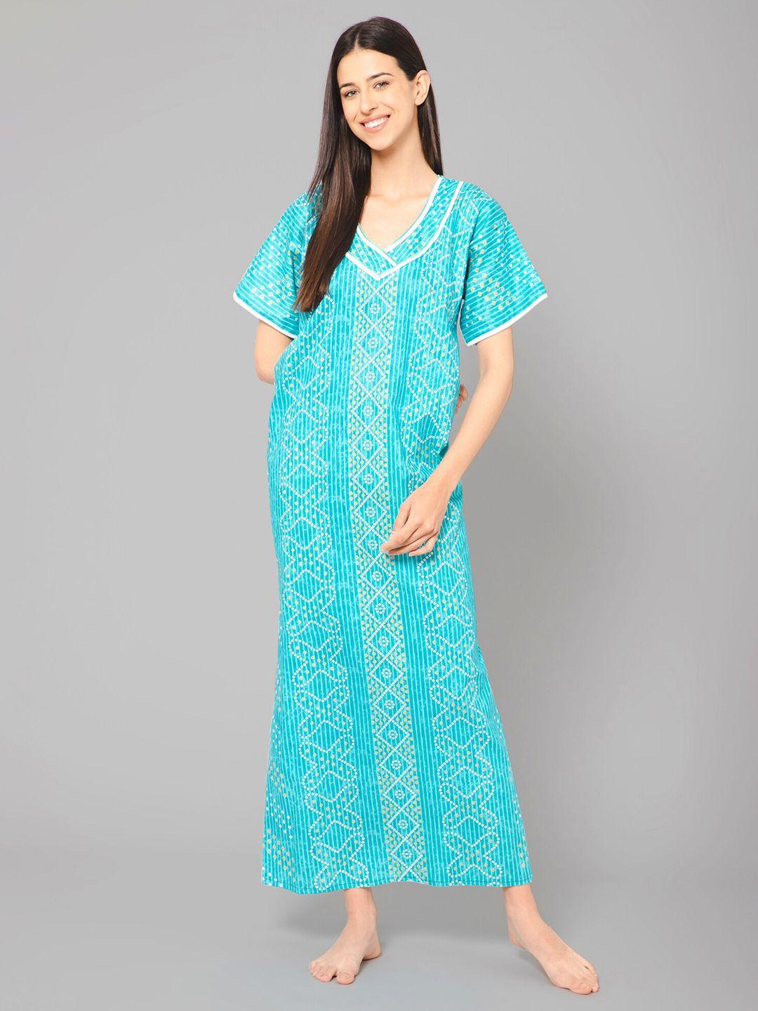 winza designer ethnic motifs printed pure cotton maxi nightdress