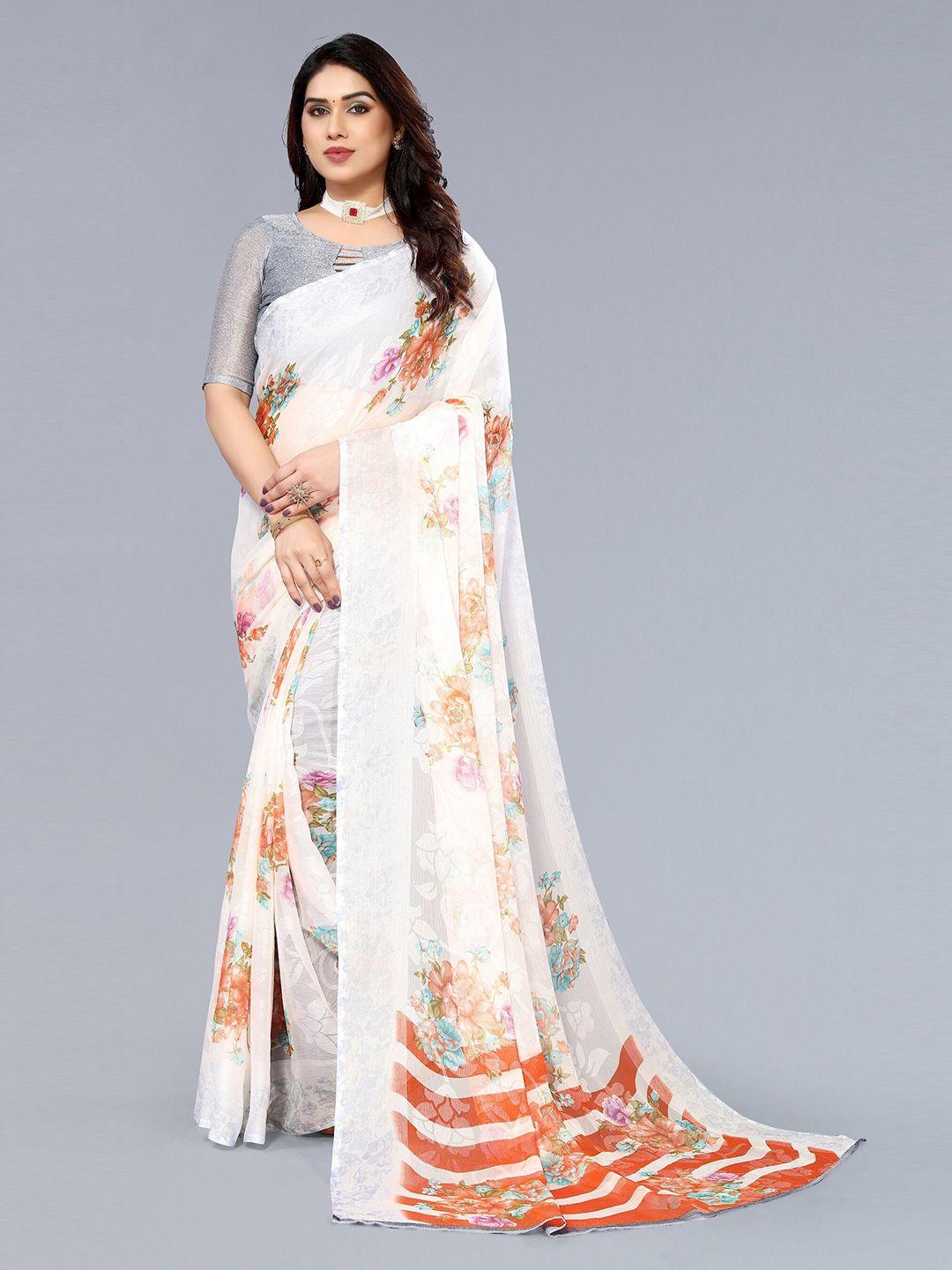 winza designer floral poly chiffon dharmavaram saree with blouse piece