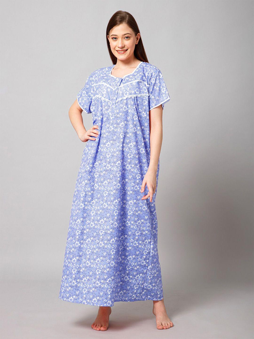 winza designer floral printed v-neck pure cotton maxi nightdress