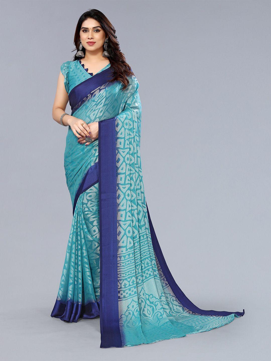 winza designer geometric poly chiffon banarasi saree with blouse piece