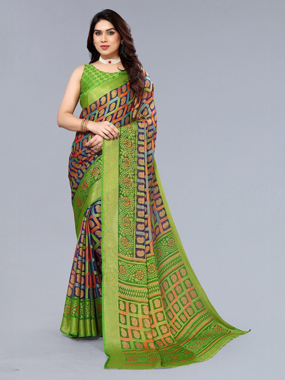 winza designer green & blue paisley zari poly chiffon designer dharmavaram saree