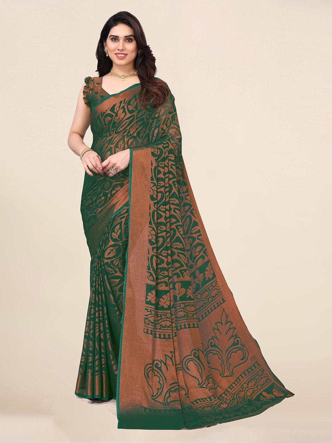 winza designer green & brown poly chiffon designer saree