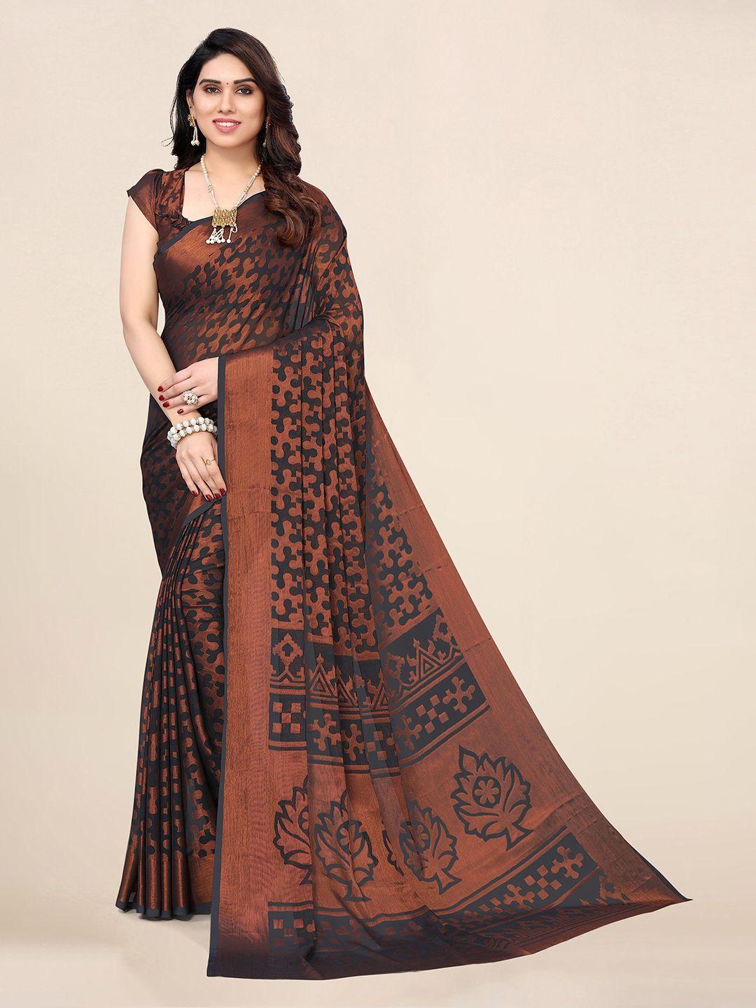 winza designer grey & orange poly chiffon designer saree