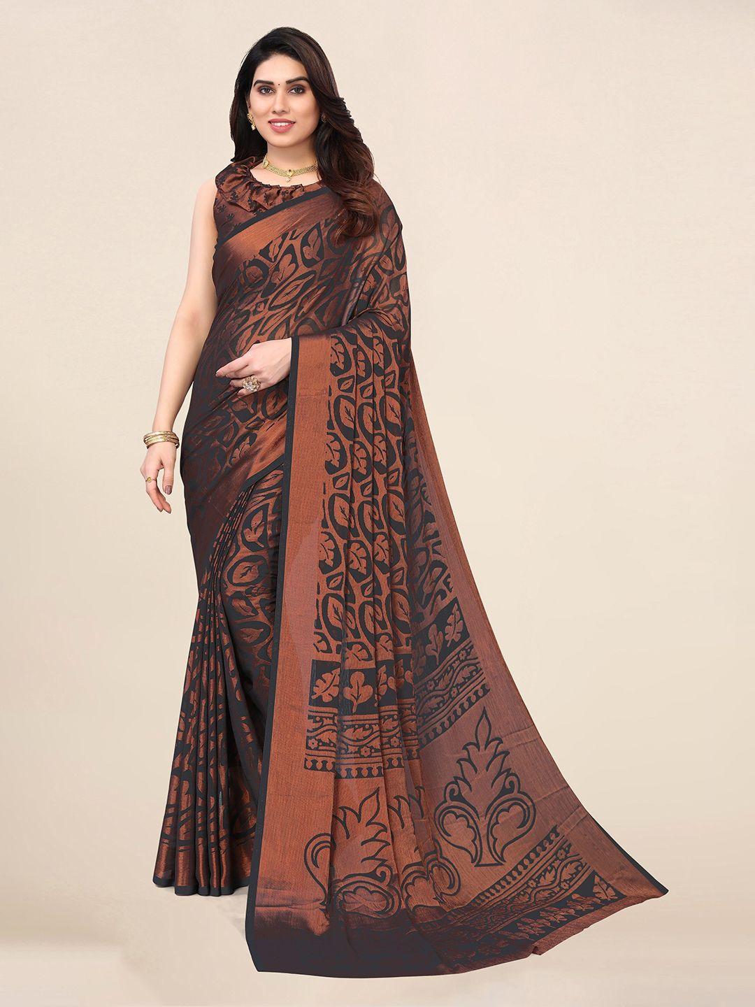 winza designer grey & orange poly chiffon designer saree