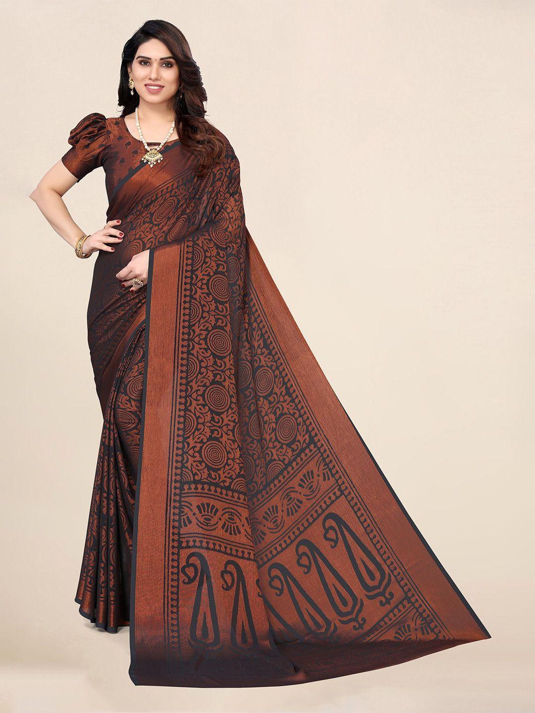 winza designer grey & orange poly chiffon designer saree