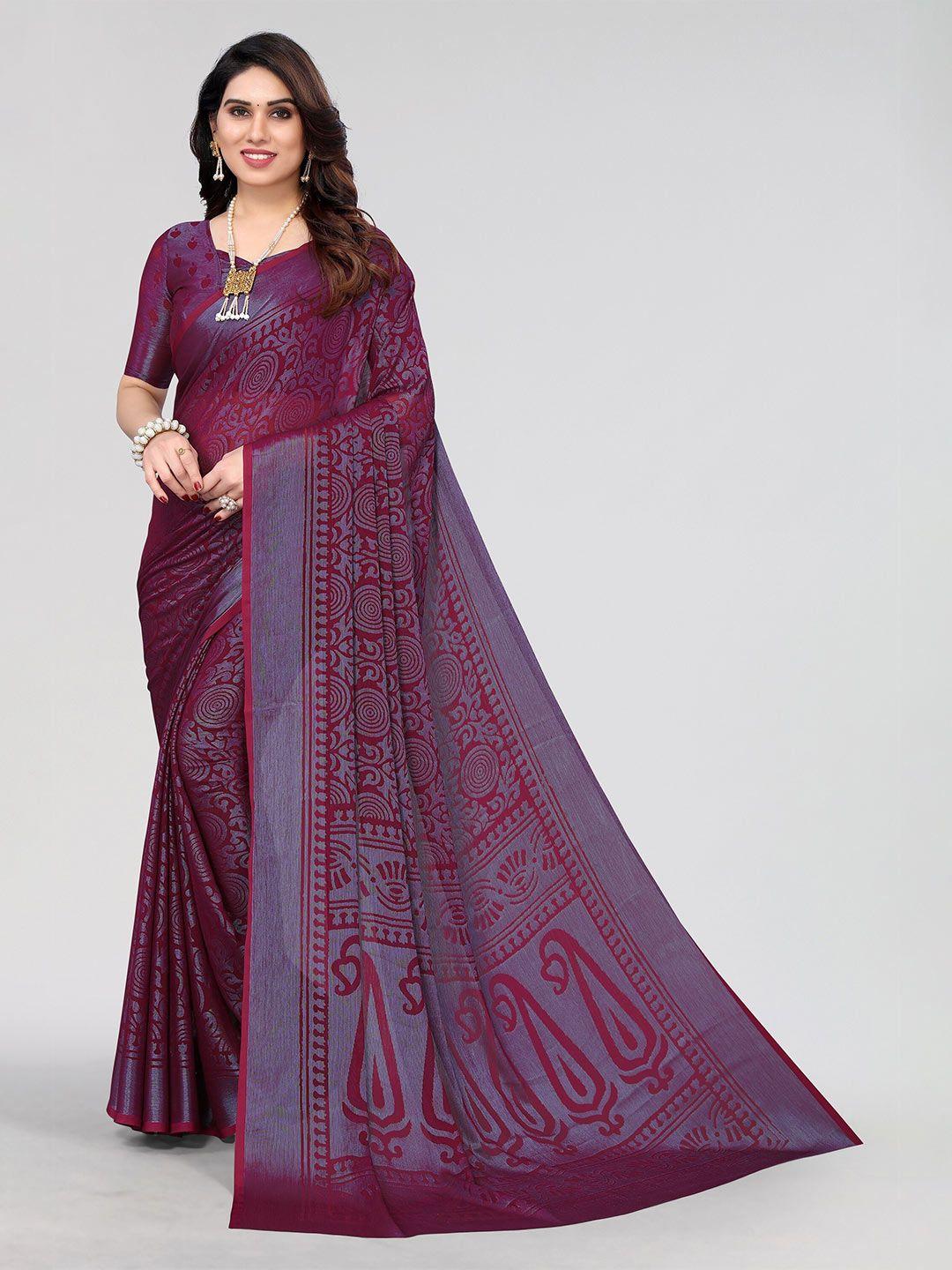 winza designer magenta & purple poly chiffon designer venkatgiri saree