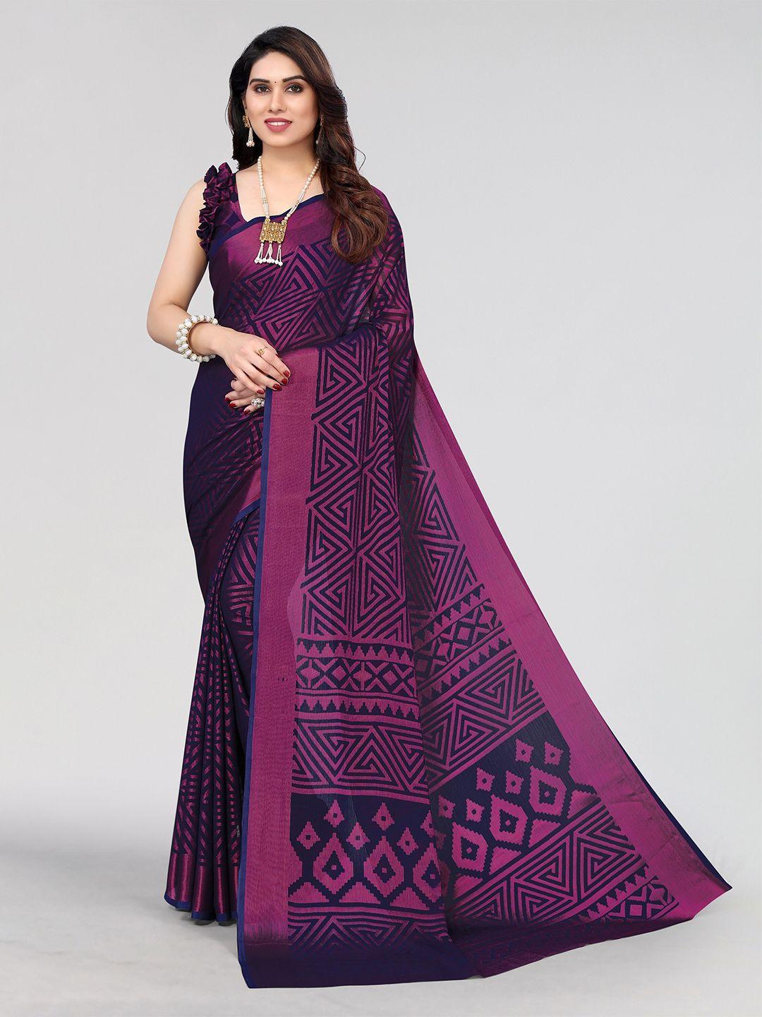 winza designer navy blue & pink poly chiffon venkatgiri saree