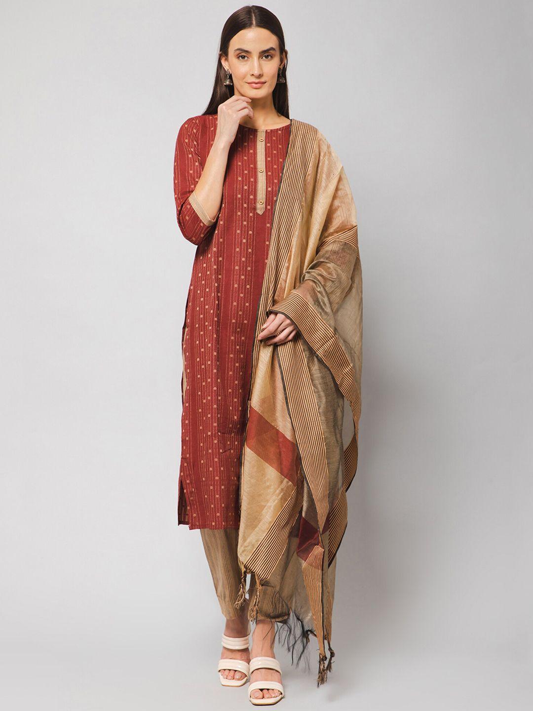winza designer women maroon paisley printed regular kurta with trousers & with dupatta