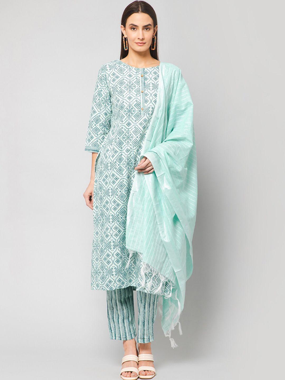 winza designer women sea green floral regular kurti with trousers & with dupatta