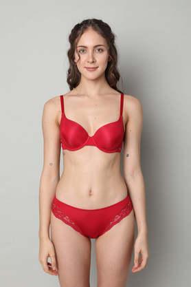 wired fixed strap heavily padded women's beginners bra - red