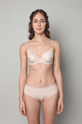wired fixed strap lightly padded women's beginners bra - natural