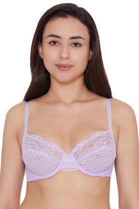 wired fixed strap non-padded women's lace bra - orchid