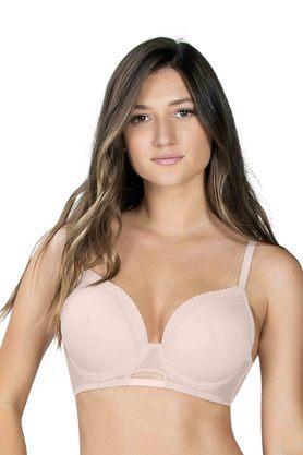 wired fixed straps lightly padded women's t-shirt bra - natural