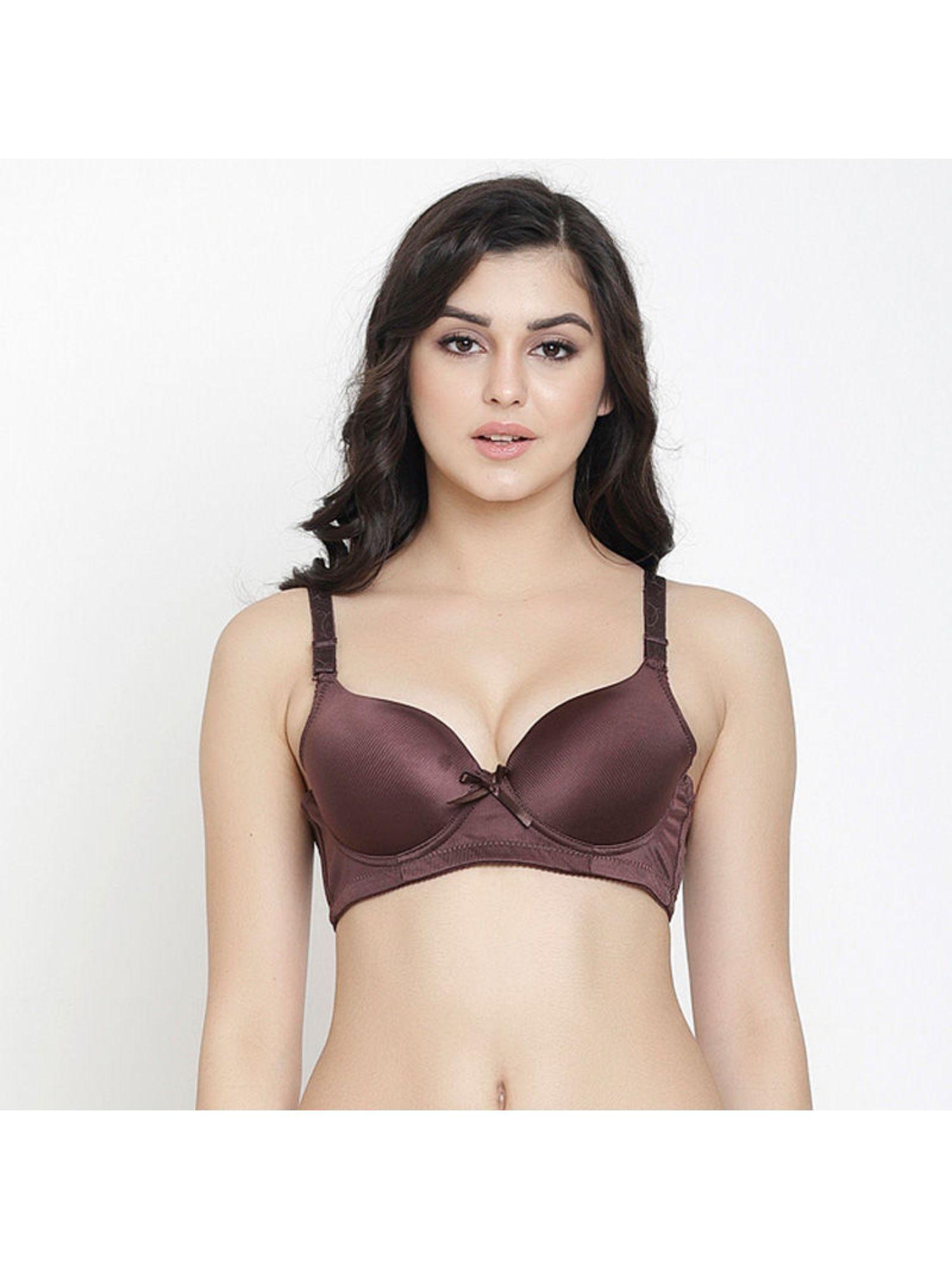 wired satin finish t-shirt bra - brown