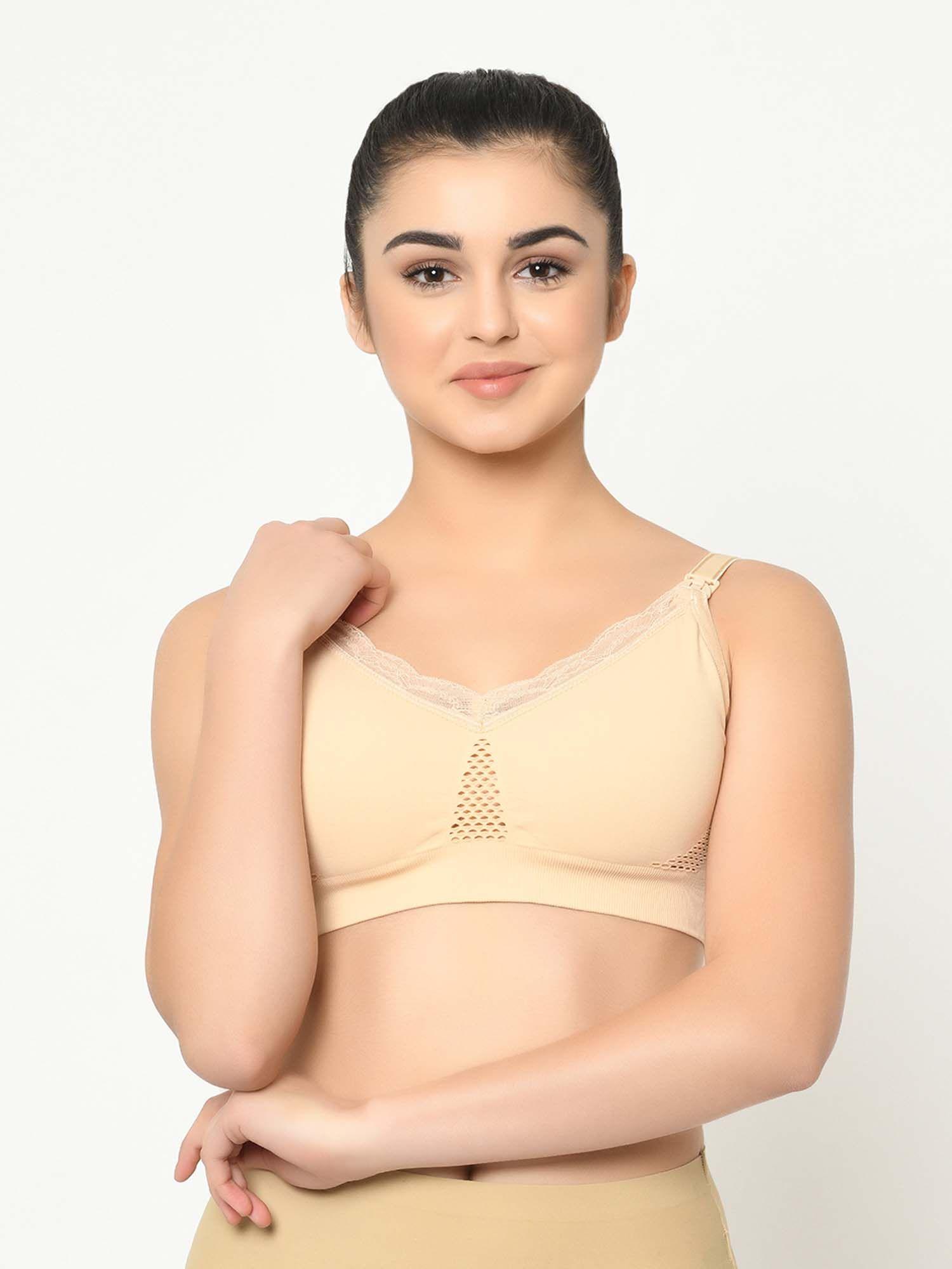 wirefree lightly padded maternity feeding bra - beige