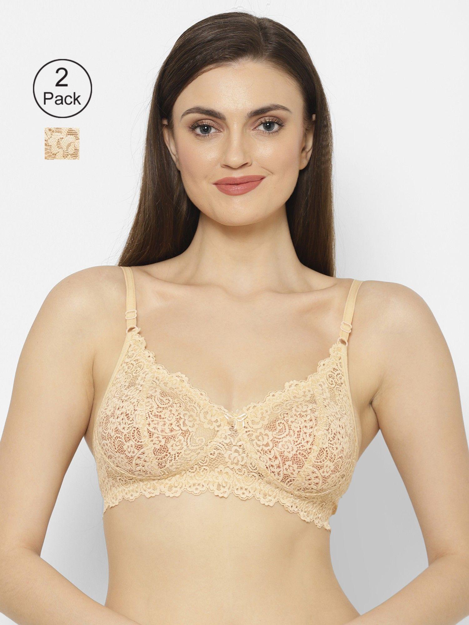 wirefree non-padded lace bra - nude