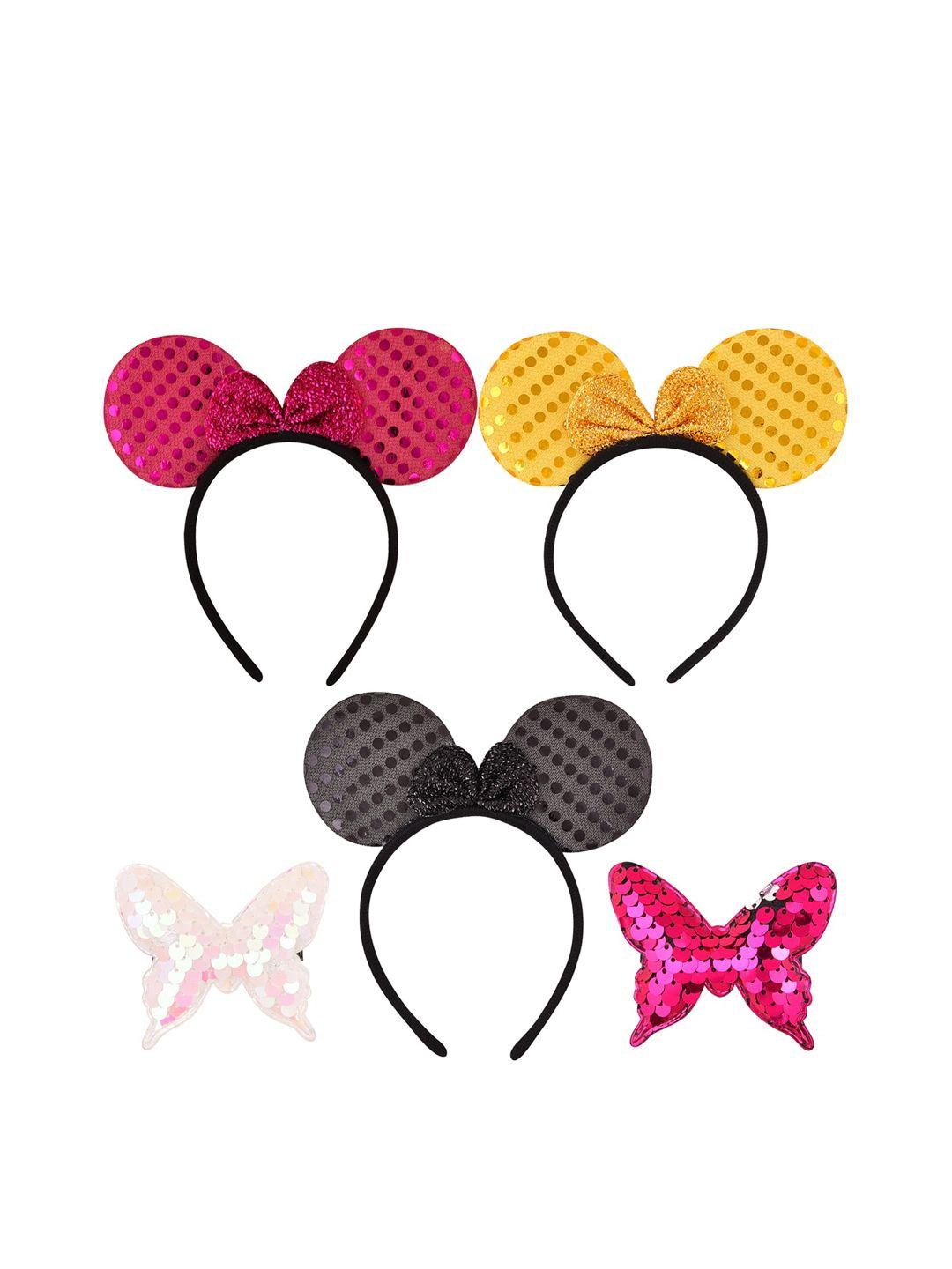 wish karo girls black & pink set of 5 embellished hair accessory set