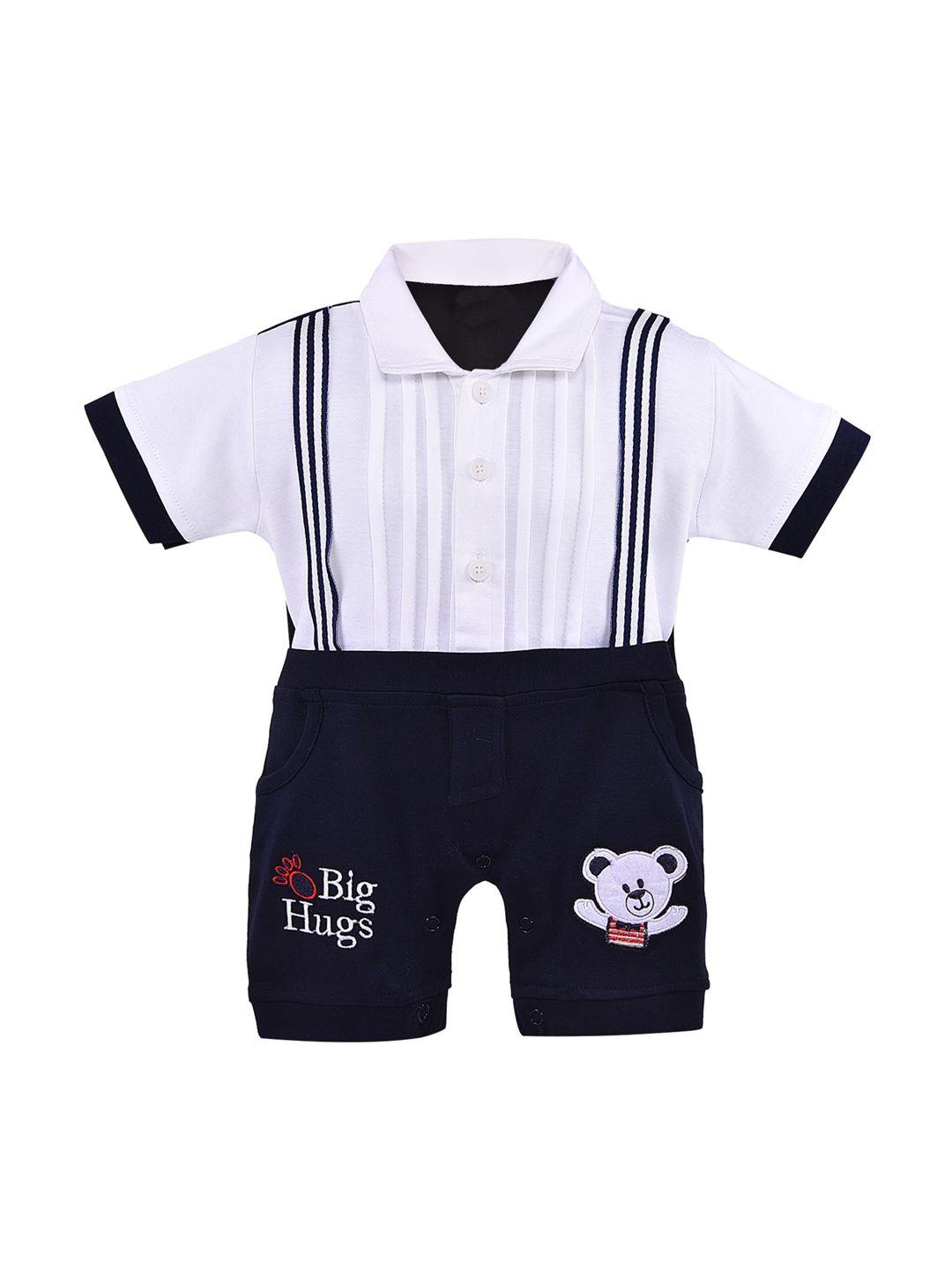 wish karo infant boys navy blue & white solid rompers