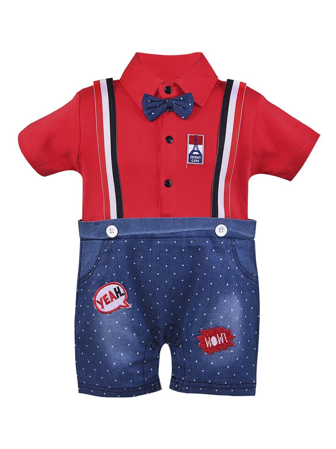 wish-karo-infant-boys-red-&-blue-colourblocked-rompers