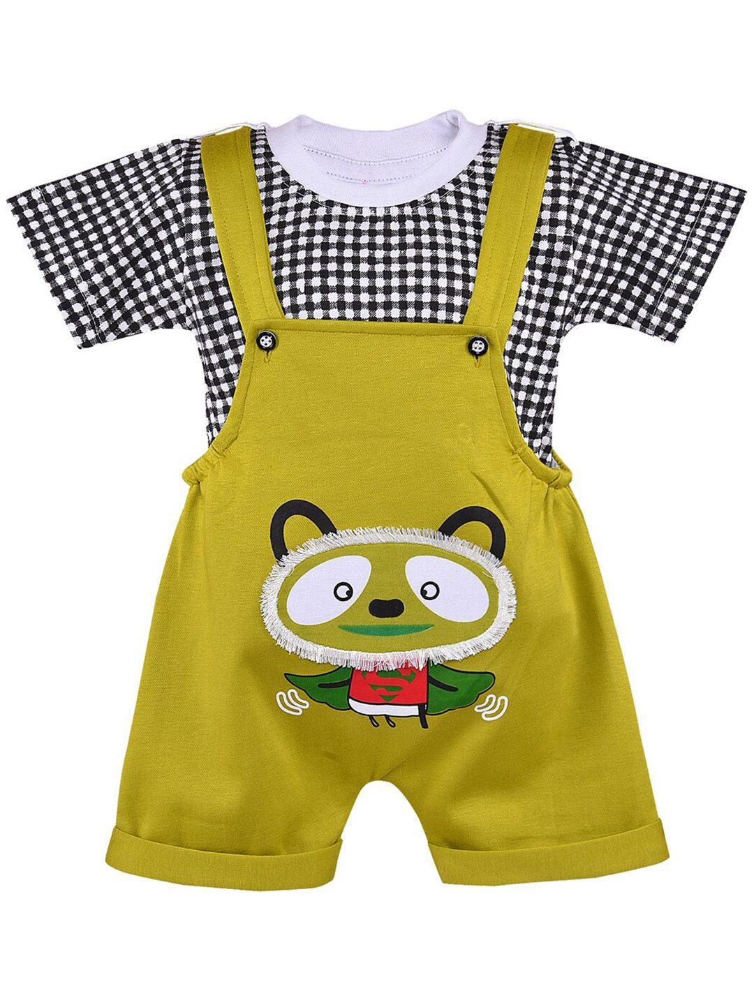 wish karo unisex kids checked applique t-shirt with dungarees