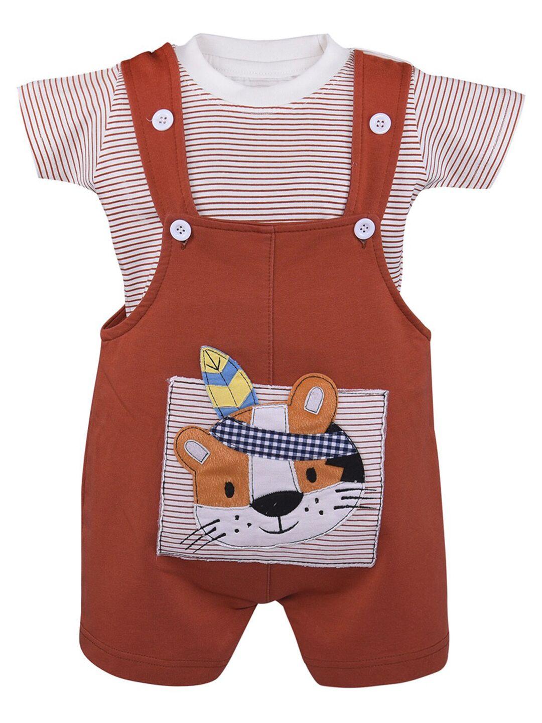 wish karo boys brown & white printed polycotton t-shirt with shorts dungaree clothing set