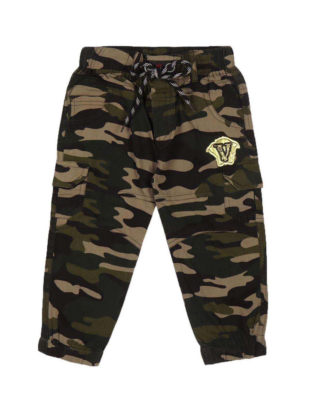 wish karo boys camouflage printed mid rise classic cotton cargos trousers