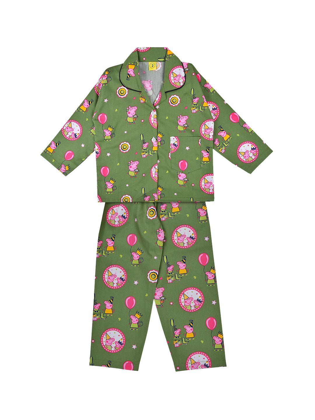 wish karo boys green & pink conversational printed night suit