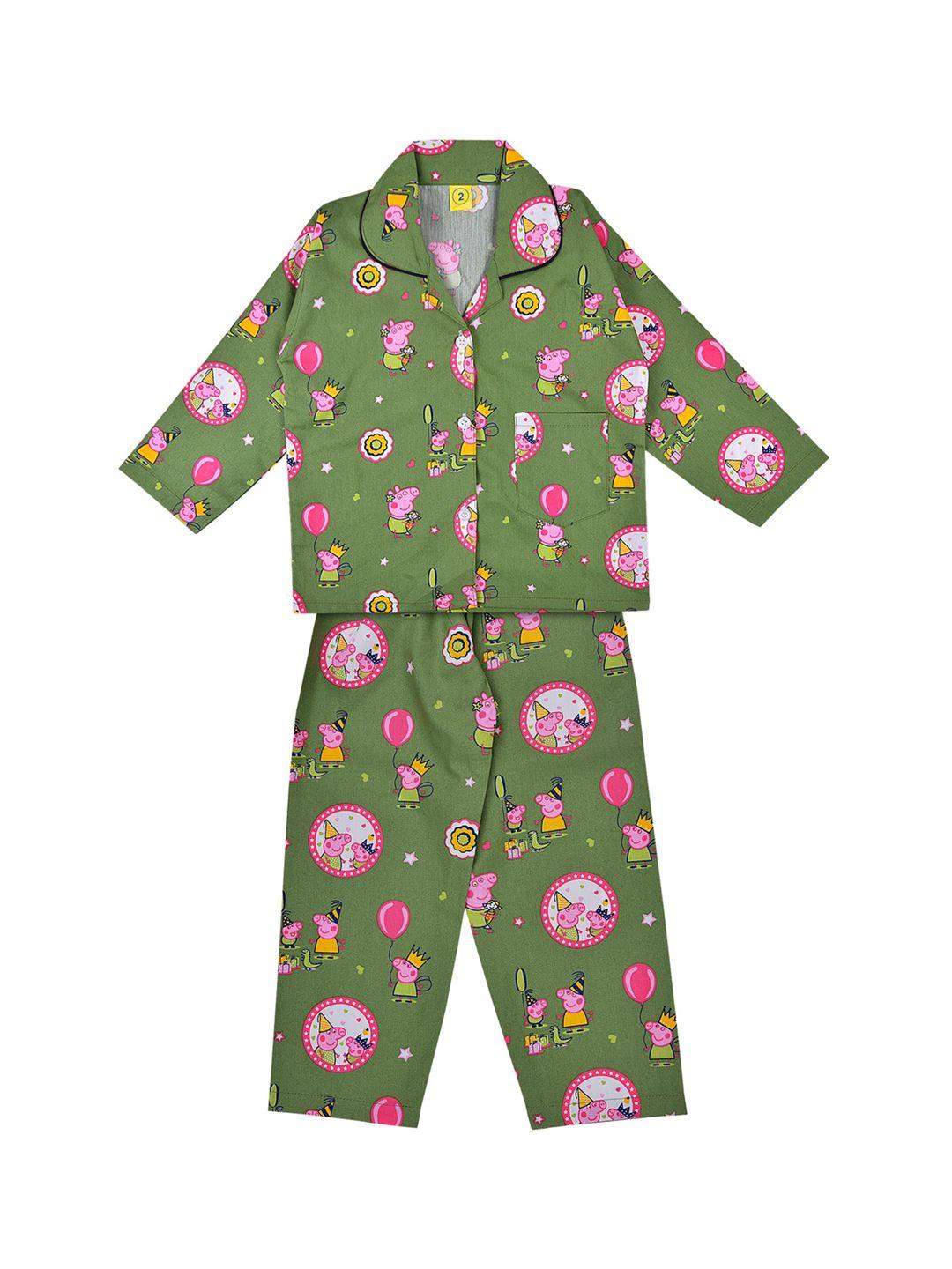 wish karo boys green & white conversational printed night suit