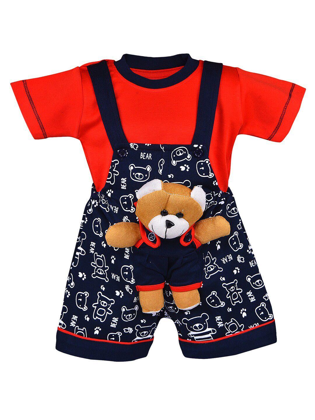 wish karo boys navy blue & red t-shirt with dungaree