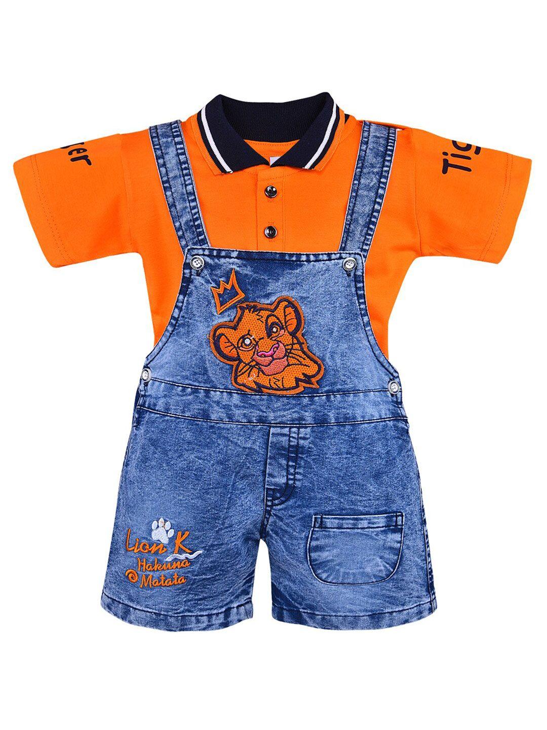 wish karo boys orange & blue printed t-shirt with shorts