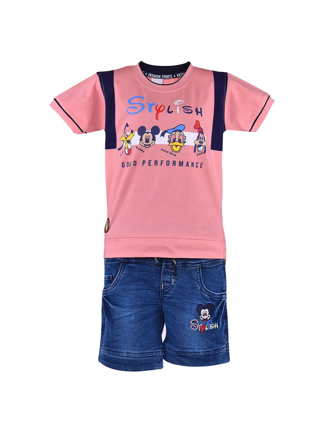 wish karo boys printed cotton blend t-shirt with embroidered shorts