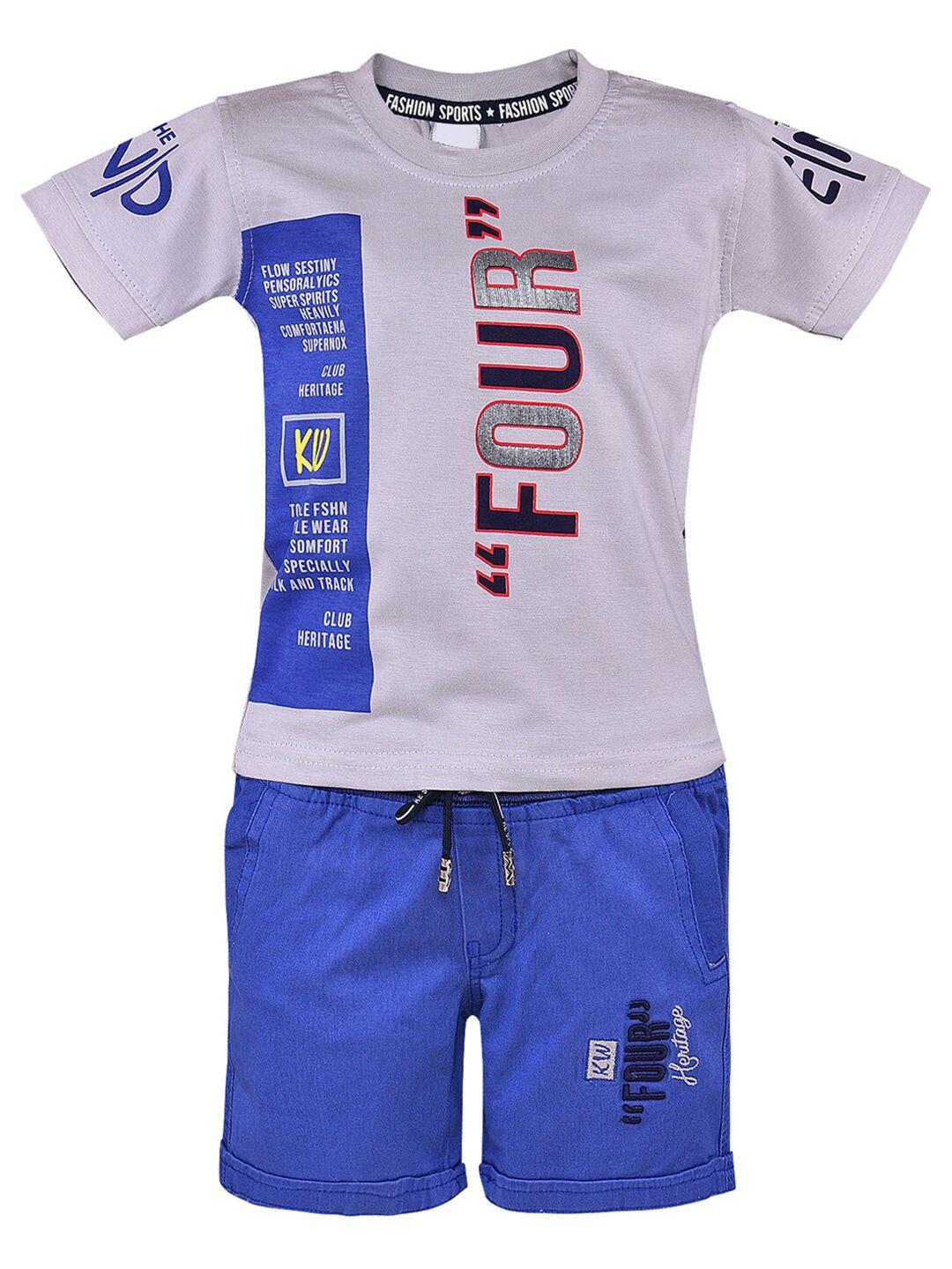 wish karo boys printed cotton blend t-shirt with embroidered shorts