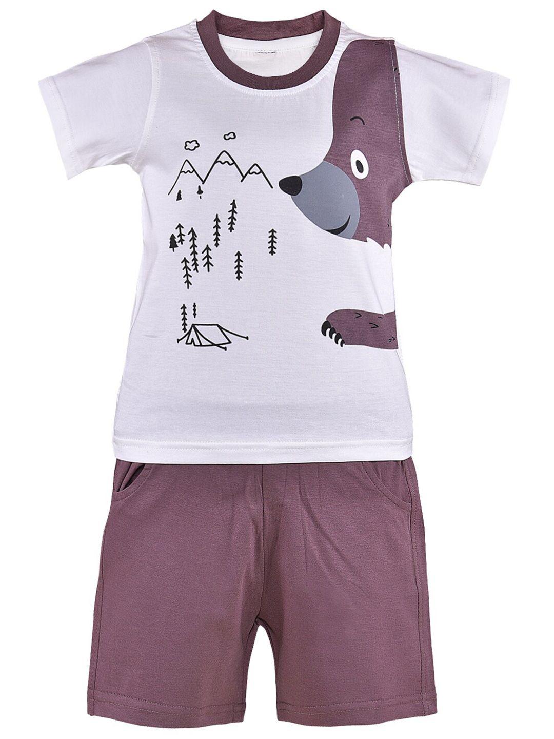 wish karo boys purple & white printed t-shirt with shorts