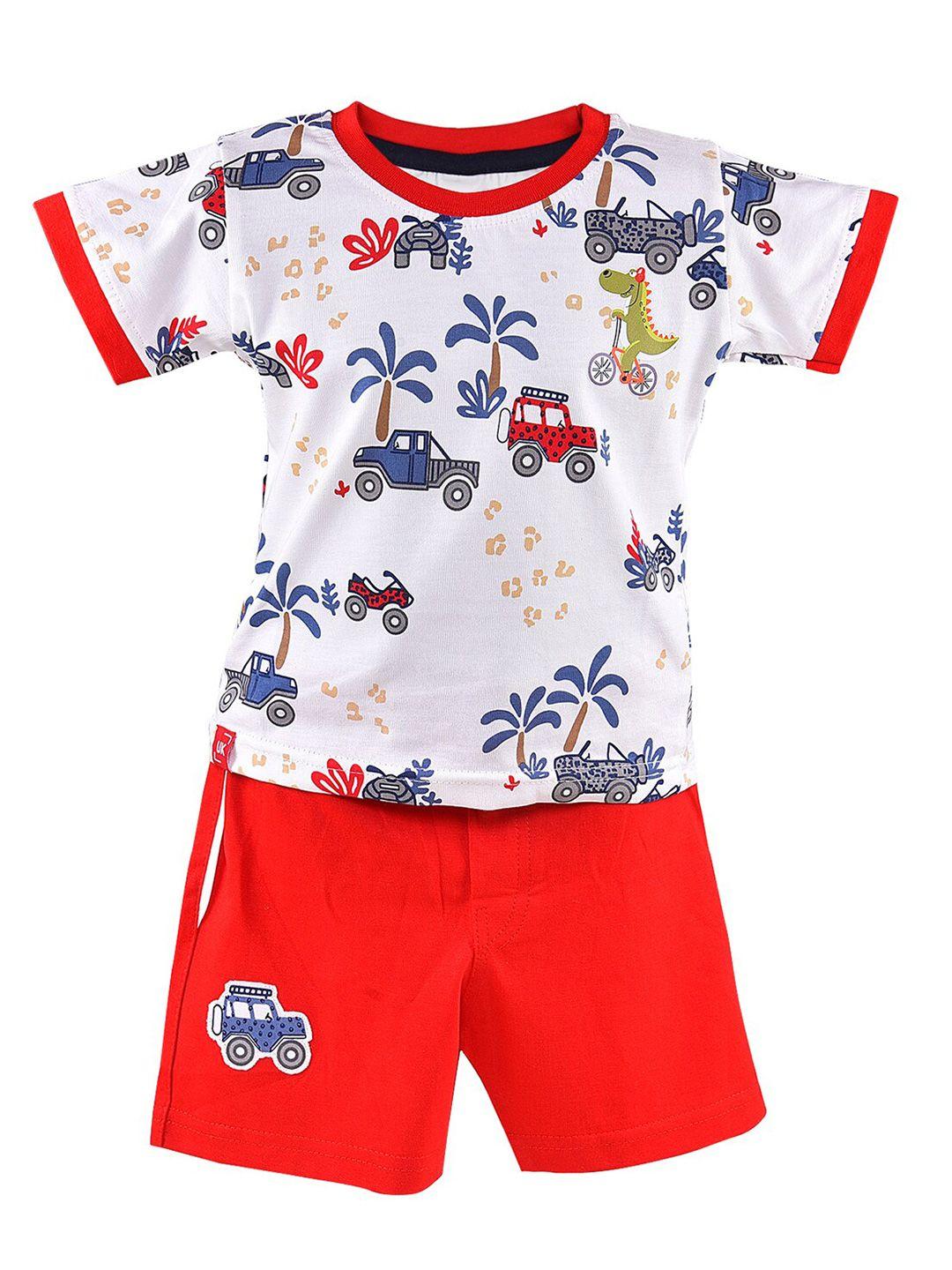 wish karo boys red & off white printed t-shirt with shorts
