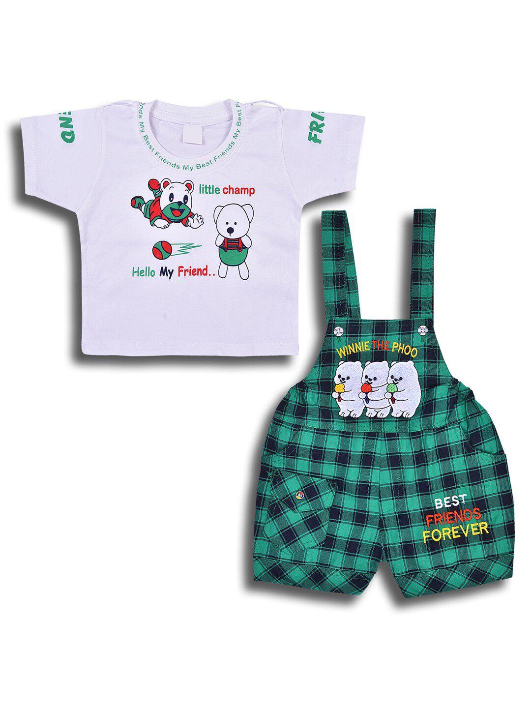 wish karo infant boys checked short sleeves pure cotton t-shirt with dungaree