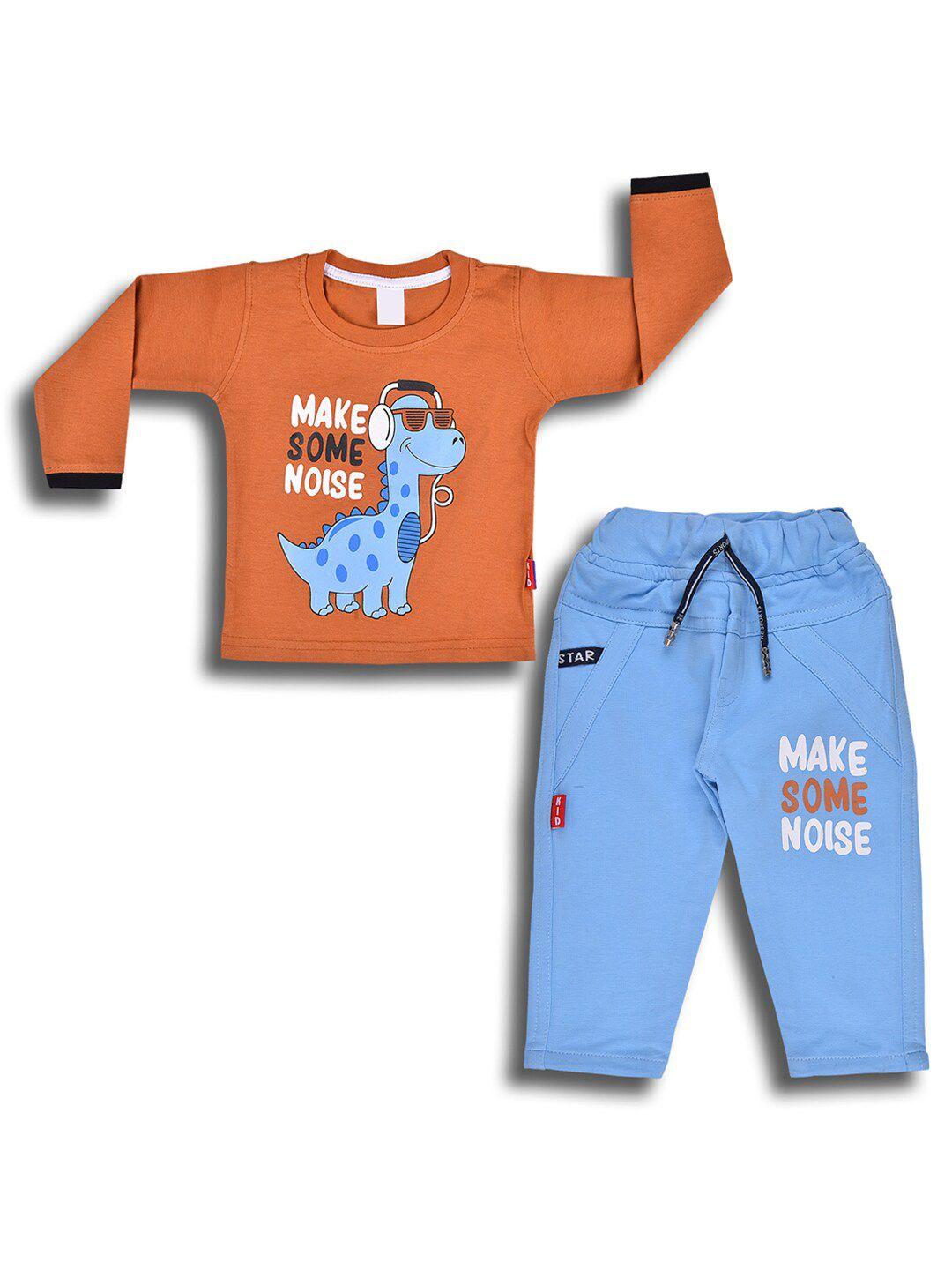 wish karo infant boys printed long sleeves t-shirt with trouser clothing set