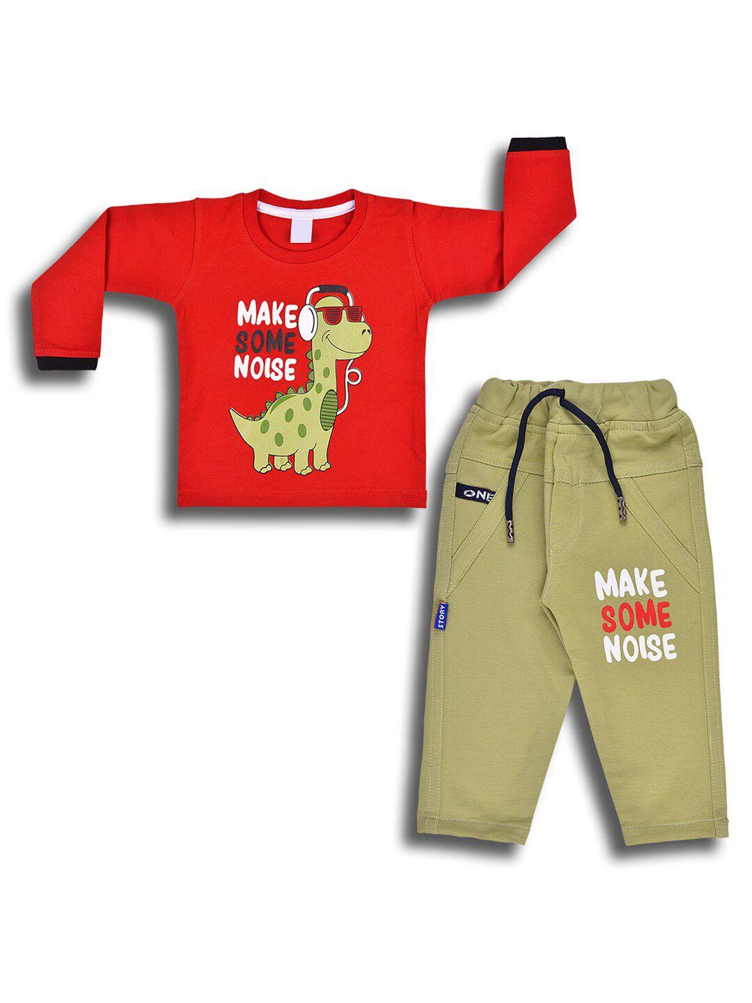 wish karo infant boys printed long sleeves t-shirt with trouser clothing set