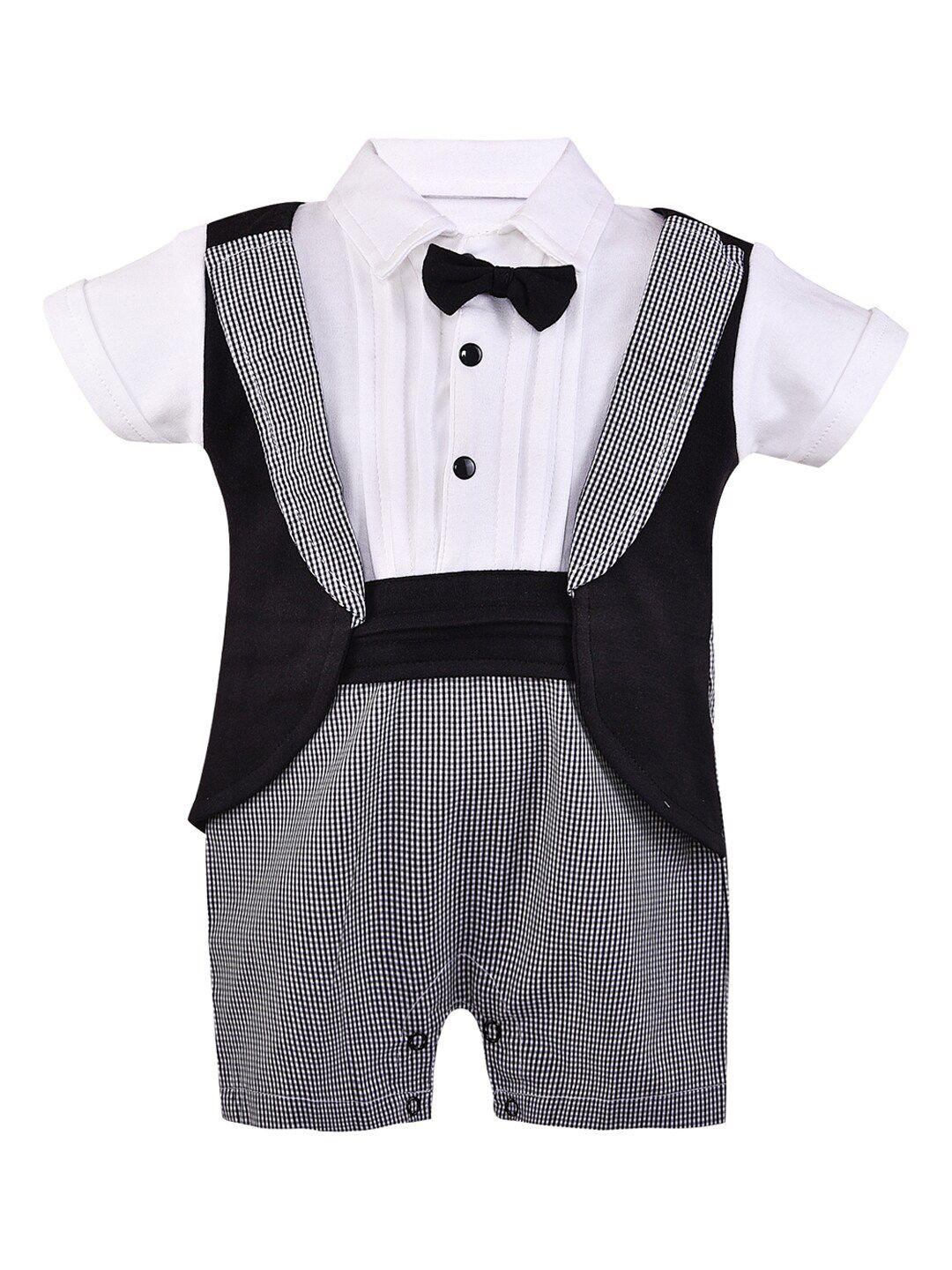 wish karo infant kids black & white checked rompers