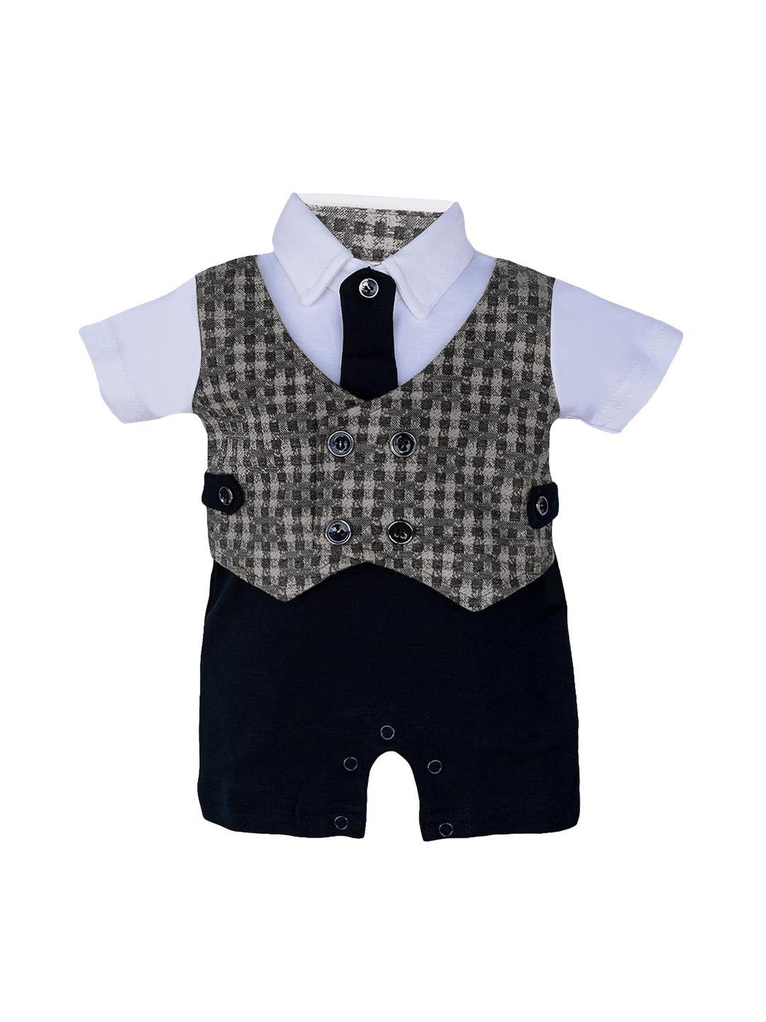 wish karo infants boys checked cotton rompers with aattached waistcoat & tie