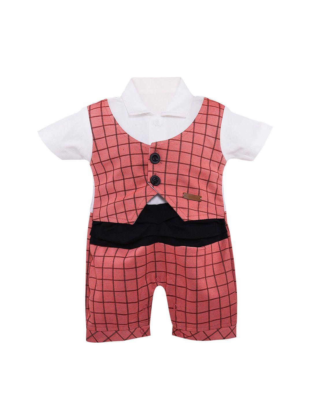 wish karo infants boys red & white checked rompers