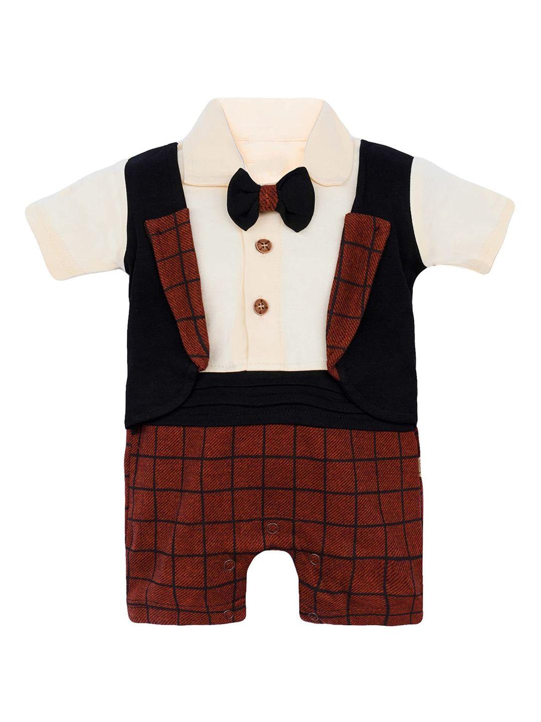 wish karo infants boys striped cotton rompers with aattached waistcoat & bow